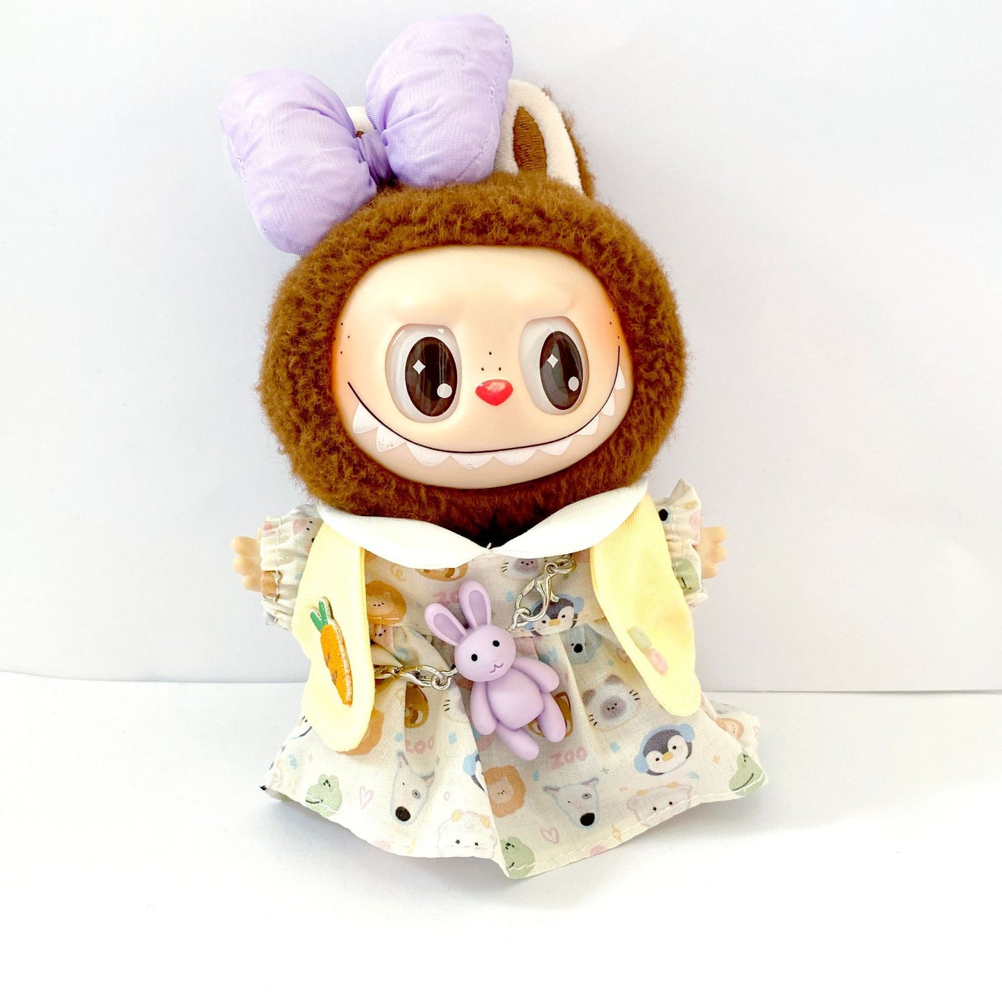 Bubble Mart 17cm Rab Cloth Pendant Sitting Party Doll Animal Print Skirt Rabbit Vest suit