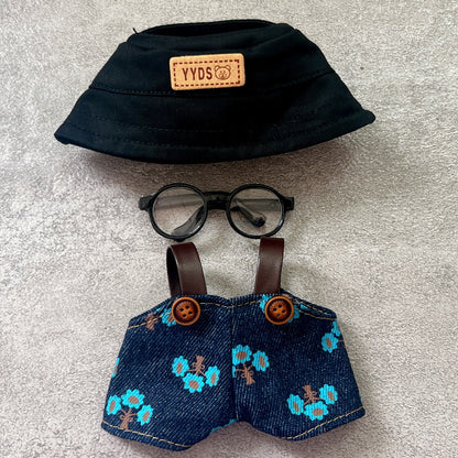 Labubu Doll Outfit - Denim Overalls & Hat Set for 1st-3rd Gen