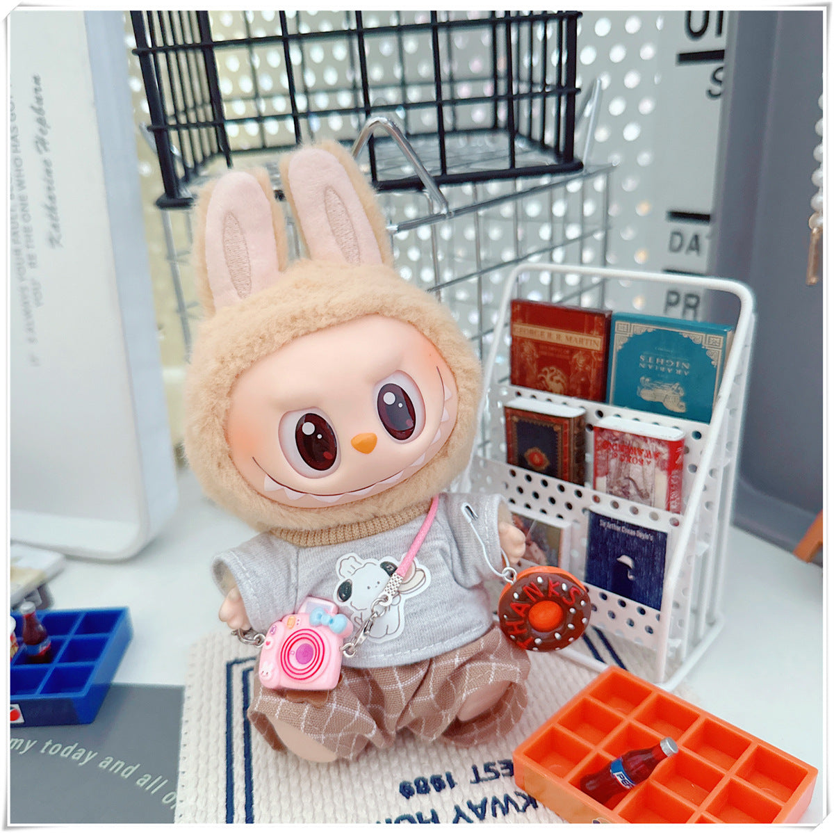 Labubu Doll Outfit - Plaid Suit, Hat & Accessories for 10cm & 17cm Dolls