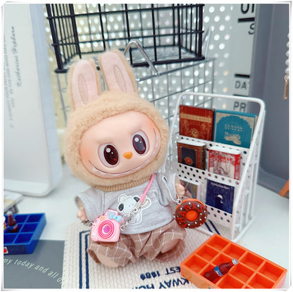 Labubu Doll Outfit - Plaid Suit, Hat & Accessories for 10cm & 17cm Dolls