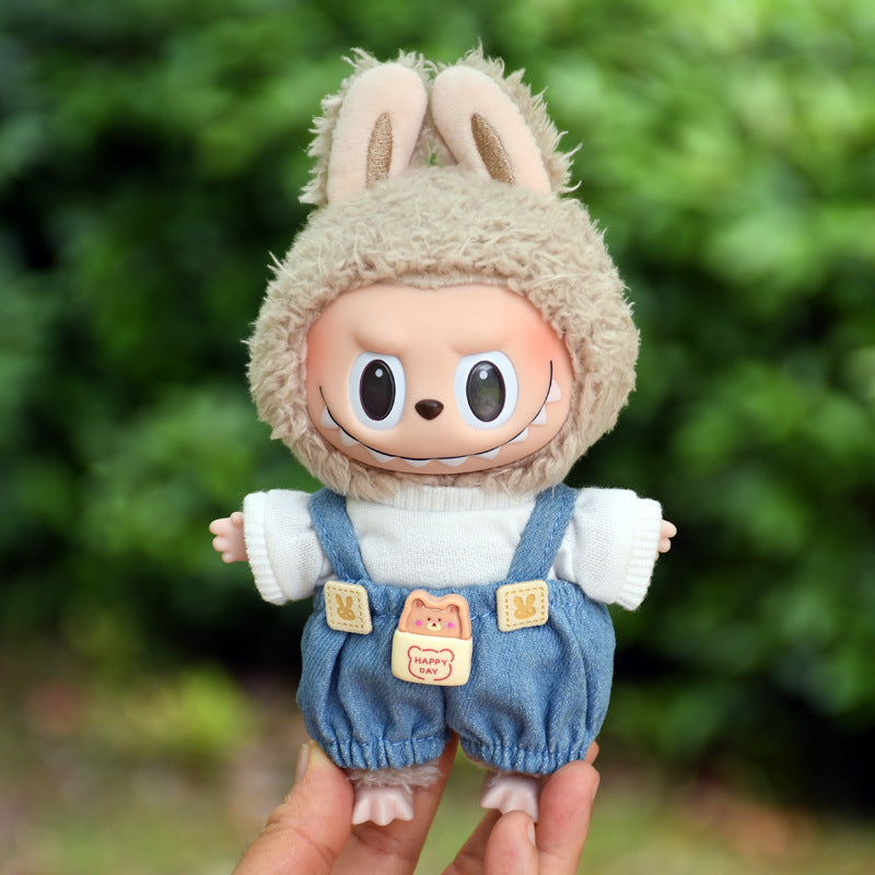 Pants Only] Macaron labubu Pendant Clothes Bear Brown Suspenders 17cm Labu Lovely Pants