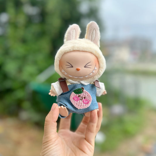 Only clothes] second generation blind box pull cloth sit party vinyl doll clothes LABUBU avocado suspenders