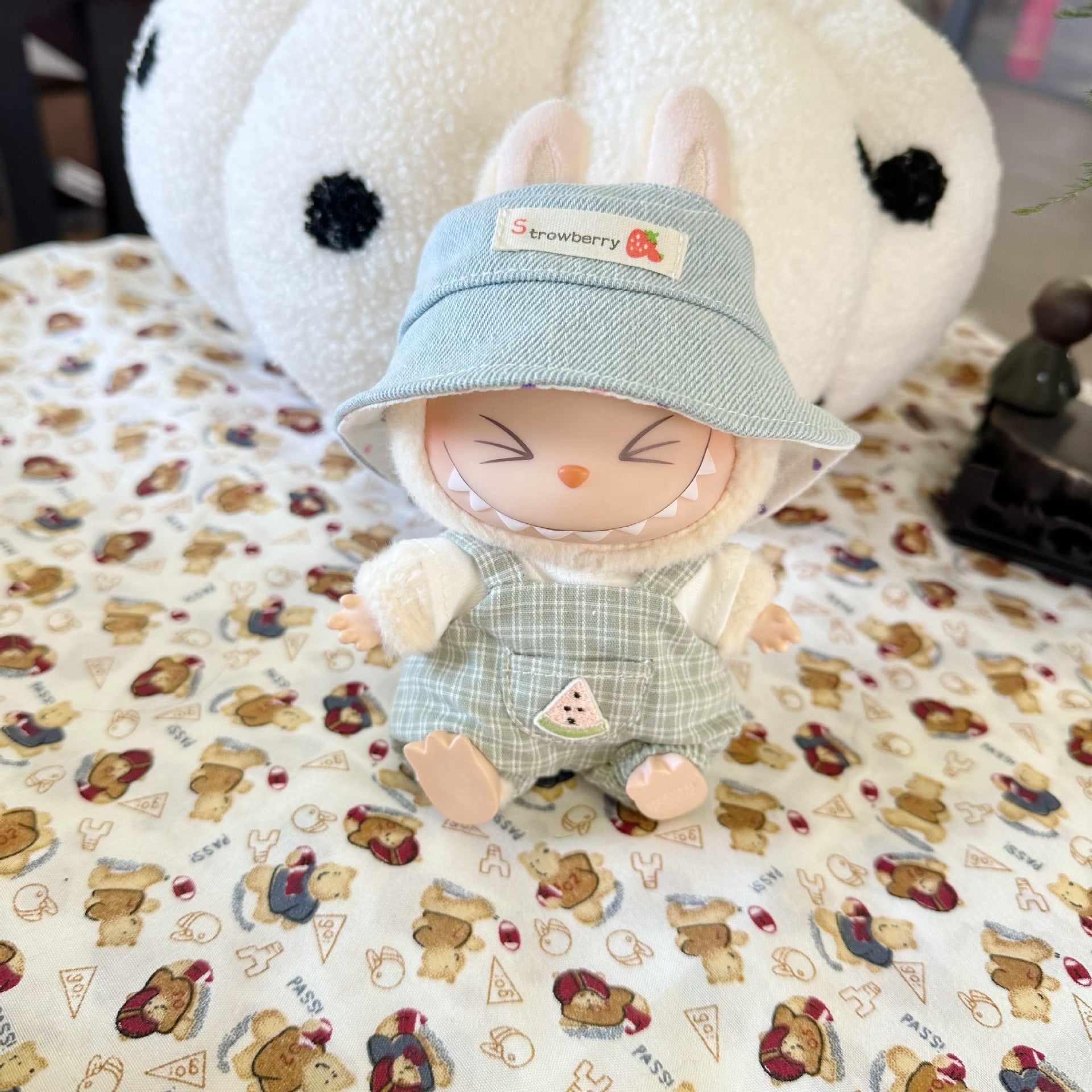 Vinyl Macaron Labu Cloth Clothes Two-generation LABUBU for Casual Plaid Two-piece Spring New Cute