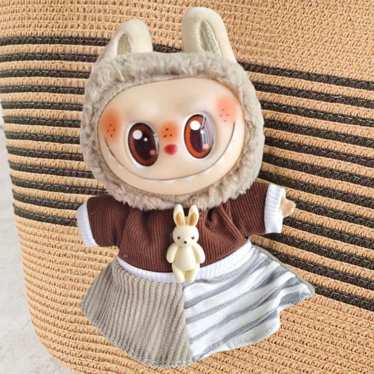 Cross-border e-commerce labubu doll vinyl doll cloth 17cm doll cute sweater coat skirt suit