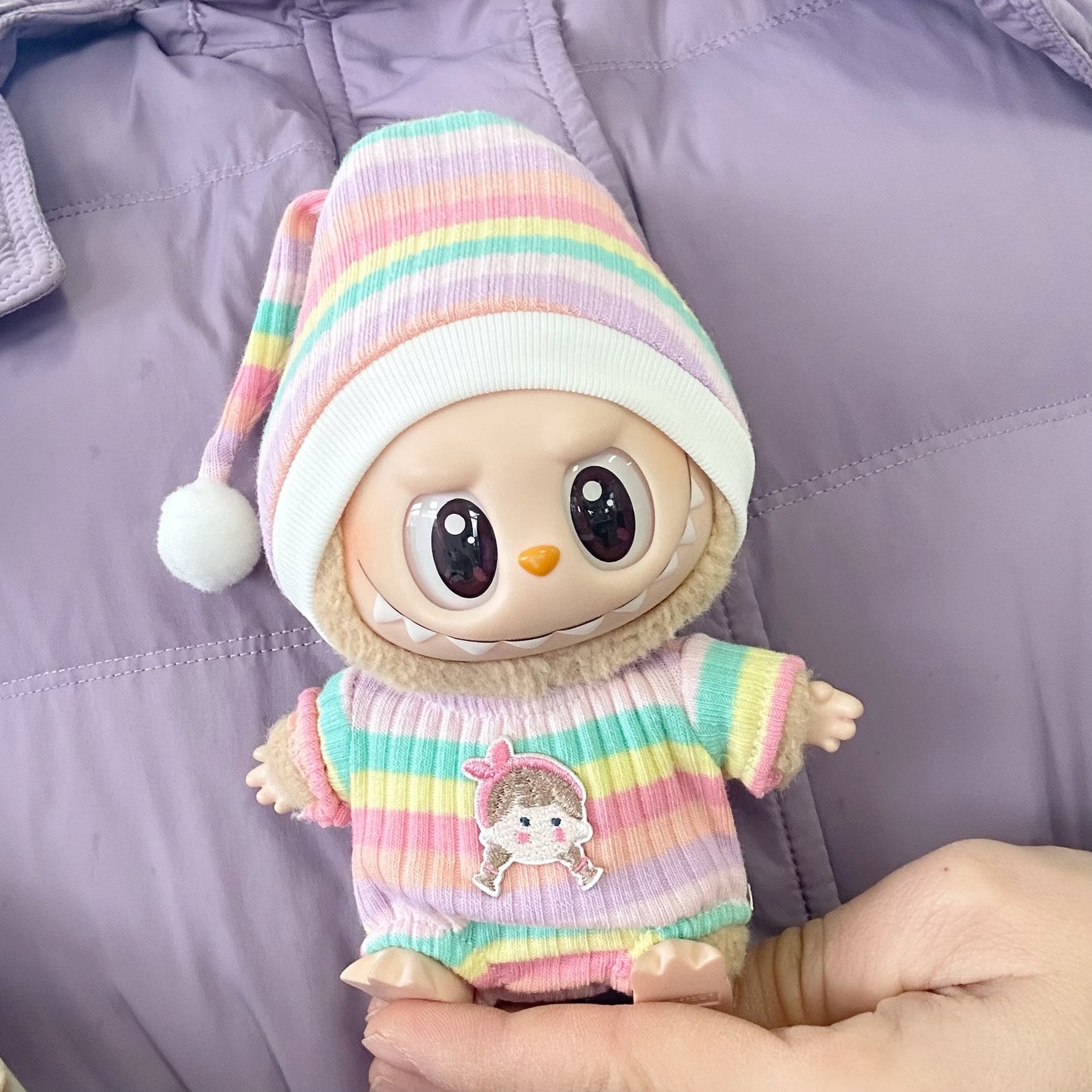 Only clothes] the first and second generation of blind box cloth clothes rainbow striped shirt hat LABUBU pendant for cute