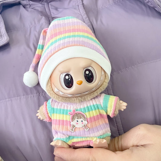 Only clothes] the first and second generation of blind box cloth clothes rainbow striped shirt hat LABUBU pendant for cute