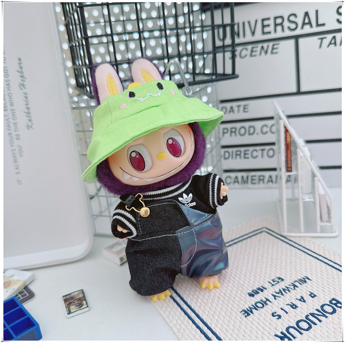 Labubu Doll Outfit - One Shoulder Cool Overalls & T-Shirt Set