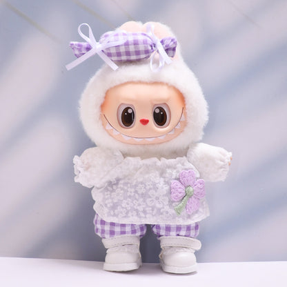 Labubu Doll Candy Flower Plaid Pants Suit - Baby Clothes for Pendant Doll