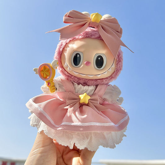 17cm pendant cloth cloth clothes simple version Sakura suit pink key chain labubu doll for gift