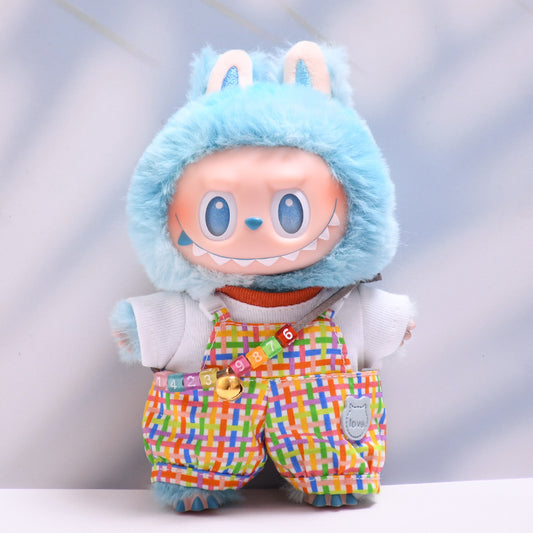 Only baby clothes] one, two and three generations of pendants labubu clothes plaid little suspenders pants cloth doll clothes
