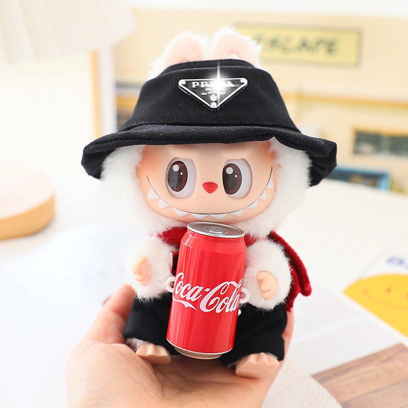 17cm Labubu Fisherman Hat Macaron Vinyl Face Labubu Doll Doll Triangle suit Glasses