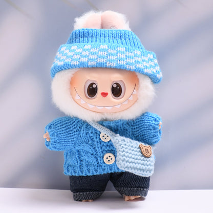 Labubu Doll Button Sweater & Hat Outfit Set for 1st & 2nd Gen Pendants