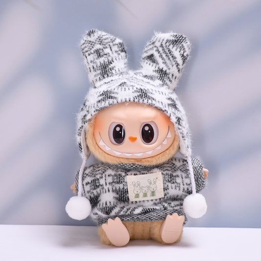 Only clothes] one or two generations of cloth hanging clothes knitted printed fur ball cap suit Labubu plush doll clothes