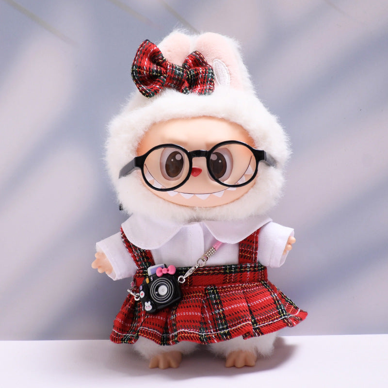 Only baby clothes] one or two generation pendant labubu clothes red plaid suspender skirt suit cloth baby clothes