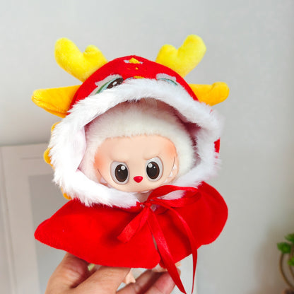 Labubu Doll New Year Red Sweater & Lucky Hat Outfit for 15-17cm Pendant Doll
