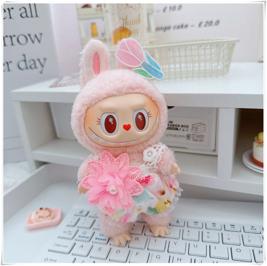 Labubu Doll Outfit - Pink & Blue Tulip Jumpsuit for 17cm Labubu