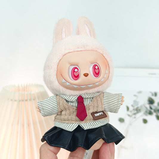 Labubu Doll Outfit - Preppy Shirt & Leather Skirt Set for 15-17cm Vinyl Doll