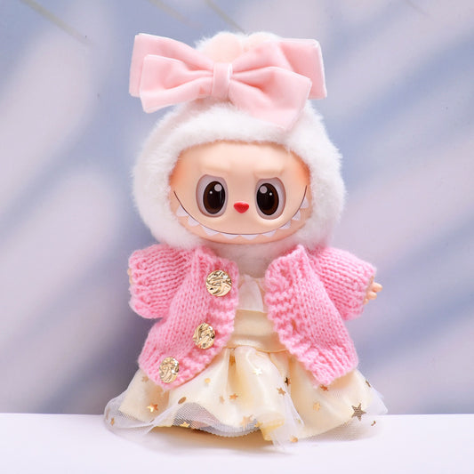 Only Baby Clothes] First and Second Generation Pendants Labubu Clothes Gold Powder Wool Cardigan Skirt Labubu Baby Clothes Replacement