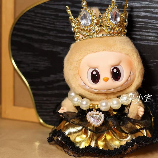 Labubu Doll King Outfit - Golden Crown Dress Necklace for 17cm Vinyl Doll