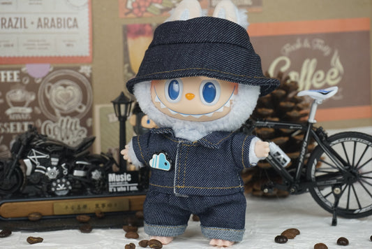 Labubu Doll Denim Outfit Set - 17cm Cowboy Suit & Hat