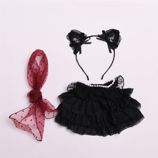Black Lace Gauze Skirt Outfit for 38cm Labubu Doll