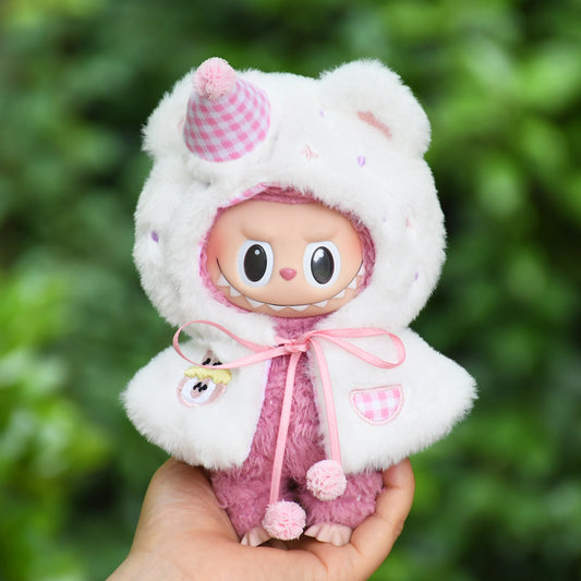 Labubu Doll Pink & Blue Cake Hat Cape Outfit for 17cm Pendant Dolls