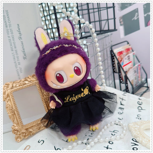 Labubu Doll Outfit Set - 17cm & 10cm Black & White Dress with Princess Shoes