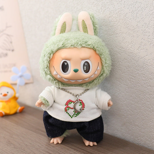 17cm Labubu Baby Coat Macaron Blind Box Sitting Party Generation II Clothes Casual suit Hat