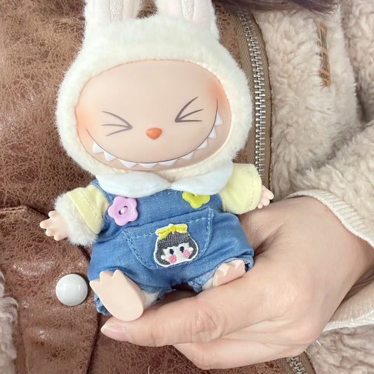 Only clothes] pendant LABUBU clothes pull cloth doll for Denim pocket little girl suspenders suit