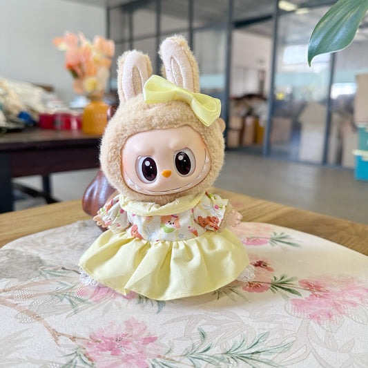 Only clothes] the first and second generation of blind box pull cloth doll clothes LABUBU wearing for animal park yellow skirt suspenders