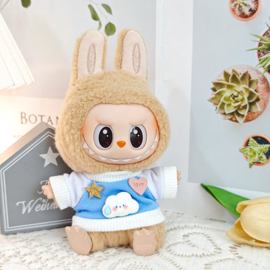Labubu Doll Outfit - Bunny Pink & Cloud Blue Sweatshirt with Peaked Cap & Accessories