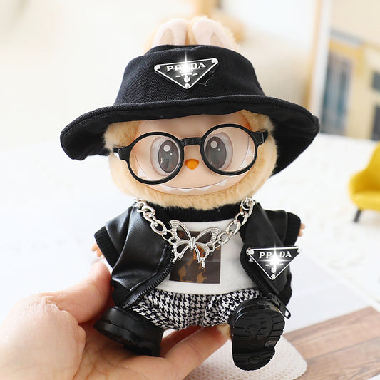 17cm labubu doll coat generation 2 labubu sitting party for leather jacket coat skirt hat shoes