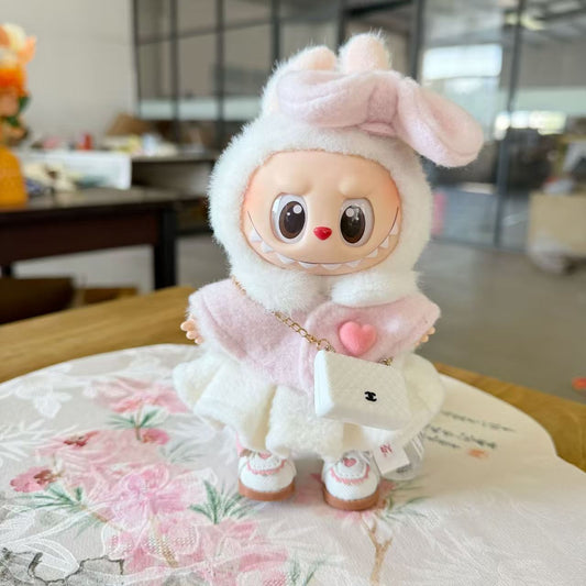 Labubu Doll Pink Cloak Outfit for 17cm Vinyl Dolls