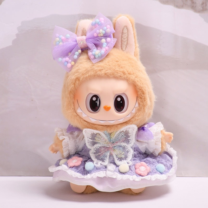 Only clothes] second generation blind box Labubu clothes key chain pull cloth sit party doll yellow love skirt