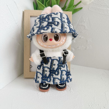 Clothes Only] Pendant LABUBU Doll Doll Coat One or Two Generation Rab Doll Wits Blue Sea Hat and Suspenders
