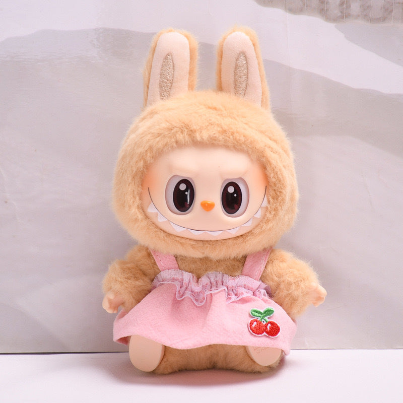 Only clothes] second generation blind box Labubu clothes key chain pull cloth sit party doll yellow love skirt