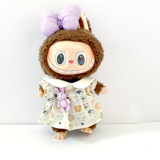 Bubble Mart 17cm Rab Cloth Pendant Sitting Party Doll Animal Print Skirt Rabbit Vest suit