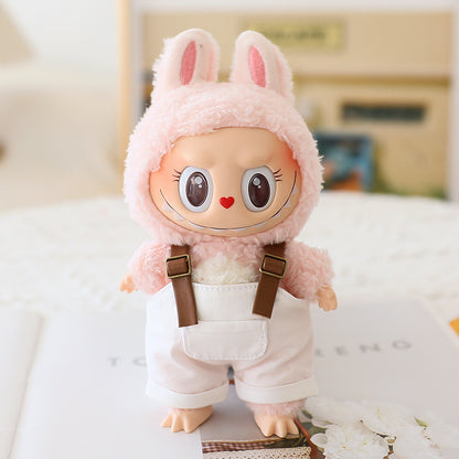 The first and second generation labubu sit party doll clothes the third generation cola vinyl blind box clothes fisherman hat suspenders pants suit