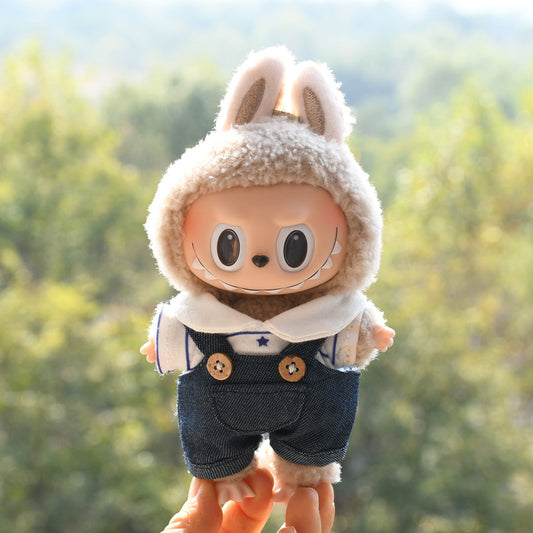 [Only selling clothes 17cm blind box vinyl cloth hanging clothes Denim suspender pants T-shirt keychain doll clothes