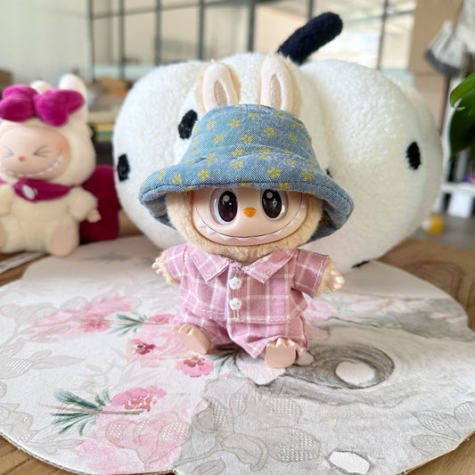 Baby Clothes Only] First/Second Generation Pendant Rab Sit Party Series Doll Clothes Pink Plaid Blue Hat suit