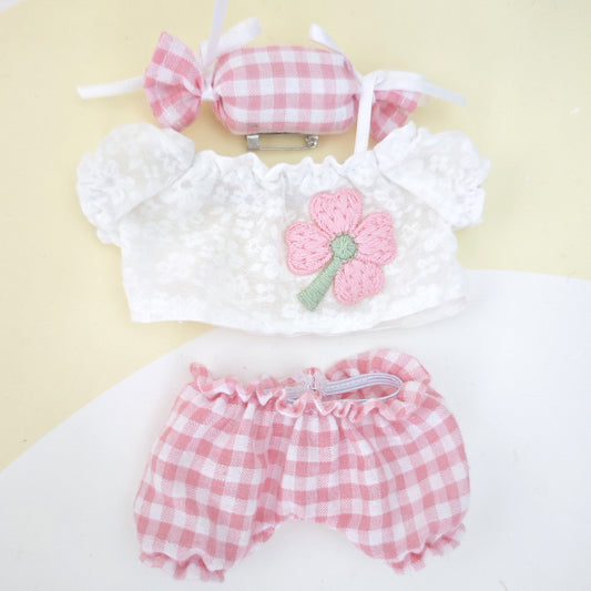 Suitable for 17cm Labubu Doll Clothes Replacement Set Candy Sweet Grid Outfit Replacement Clothes