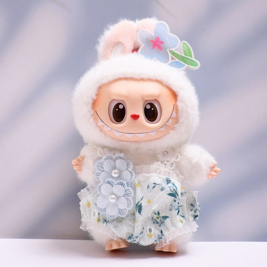 Only baby clothes] one or two generation pendant labubu clothes summer blue flower skirt straw hat cloth doll clothes