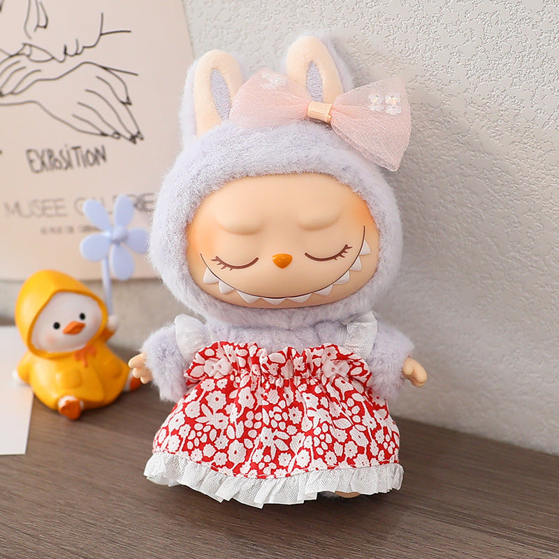 The first and second generation labubu labubu sit party vinyl doll blind box pendant doll clothes for wedding dress skirt