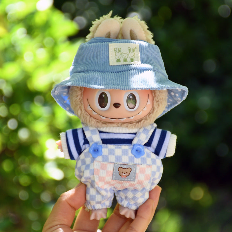 Only clothes] blind box 17cm pendant cloth cloth clothes plaid suspenders vinyl labubu cute baby pants