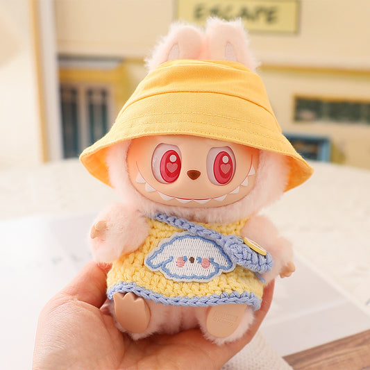 LABUBU Sitting Party Doll Coat Rab Bub Macaron 2nd Generation Sitting Vinyl Doll Wool suit Hat Shoes