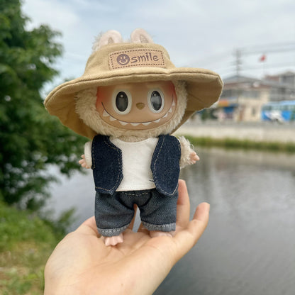 Clothes Only] Macaron Labu Cloth Pendant Clothes Denim suit 17CM Keychain LABUBU Hat Shoes