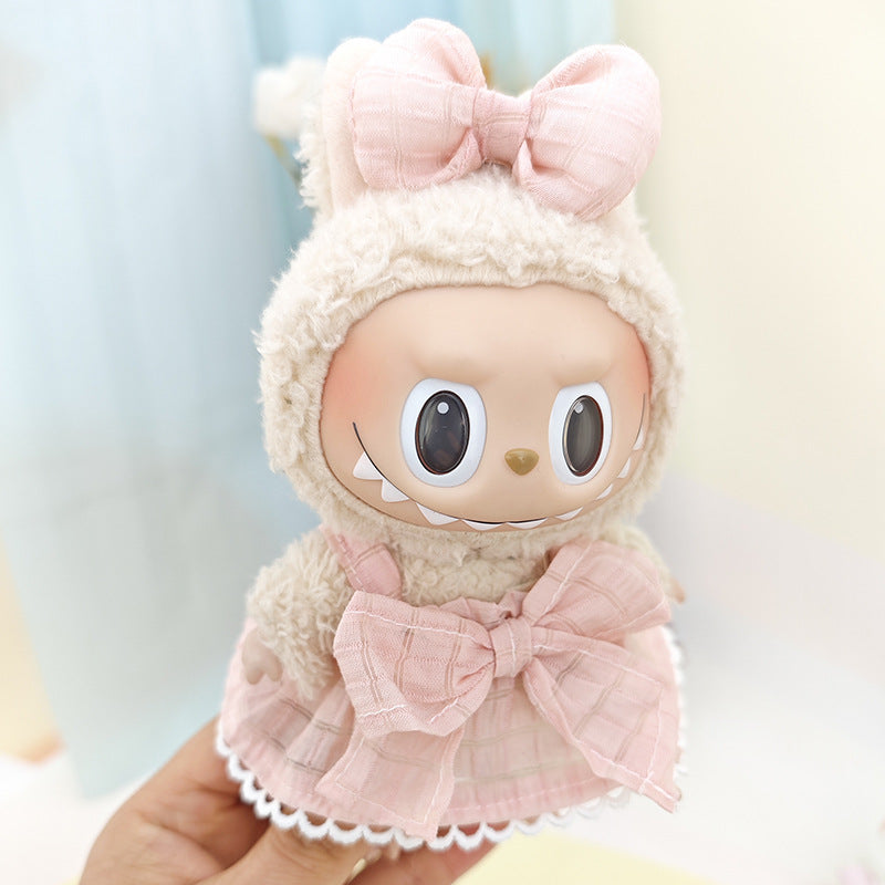 Suspender pants suit suitable for cloth cloth clothes to replace 15cm blind box series labubu vinyl baby clothes.