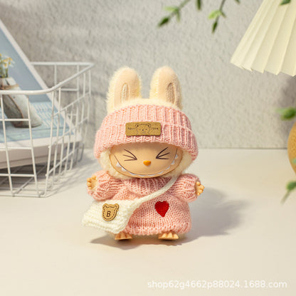 Labubu Baby Clothes First, Second, and Third Generation Rubber Blind Box Pendant Universal Wear Labubu Clothes Baby Bottle Bib Pants Set Cute