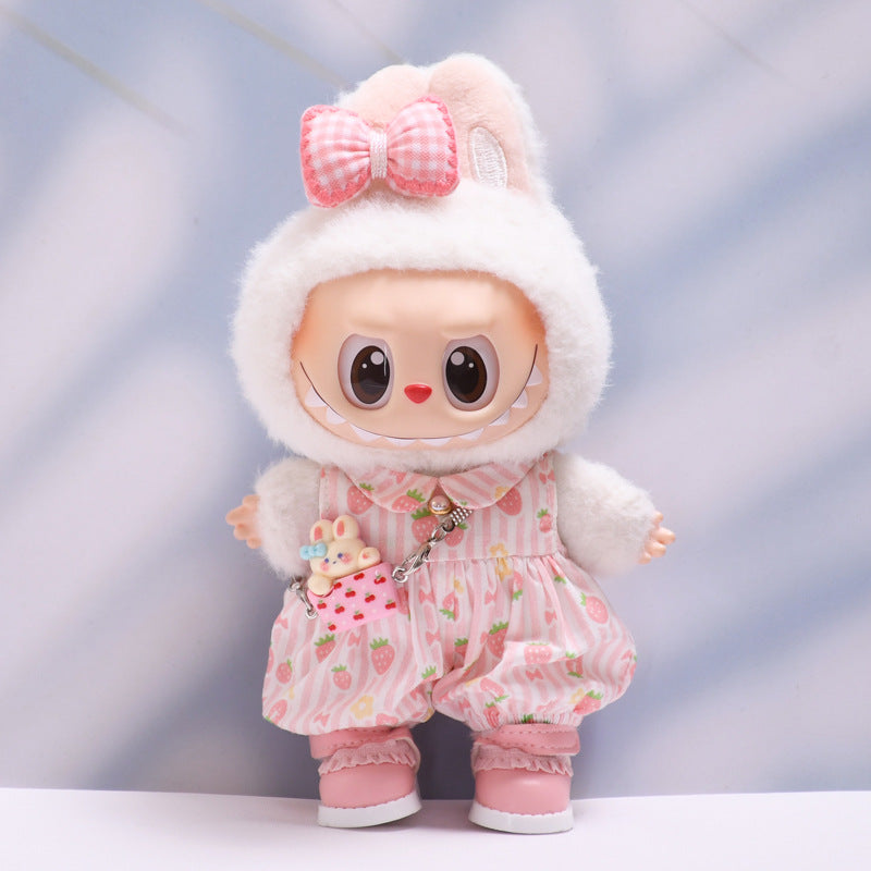 Only baby clothes] one, two and three generations of pendants labubu clothes strawberry jumpsuit suit labubu baby clothes