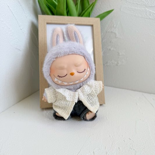Clothes Only] 15cm 17CM Labu Cloth Sit Party Doll Beige Cardigan LABUBU Skirt Pants